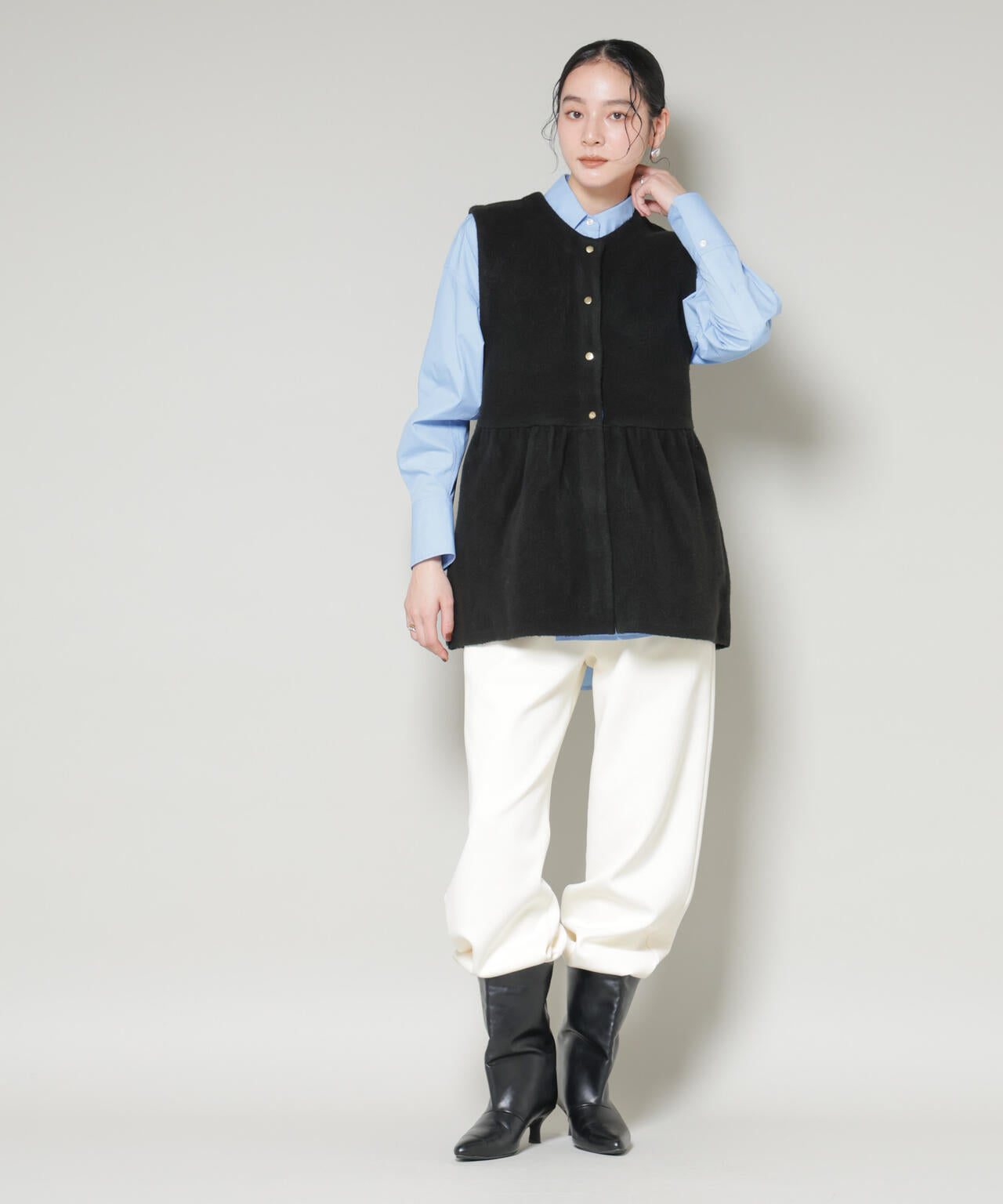 ダブルフェイスペプラムニットベスト 6695222346