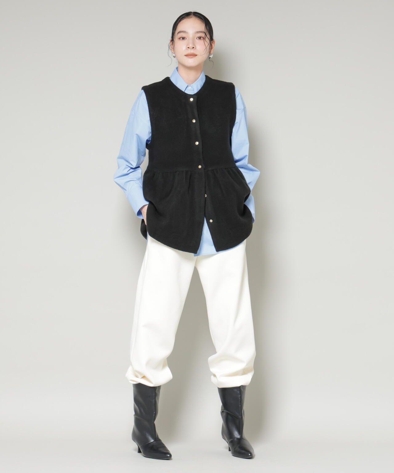 ダブルフェイスペプラムニットベスト 6695222346