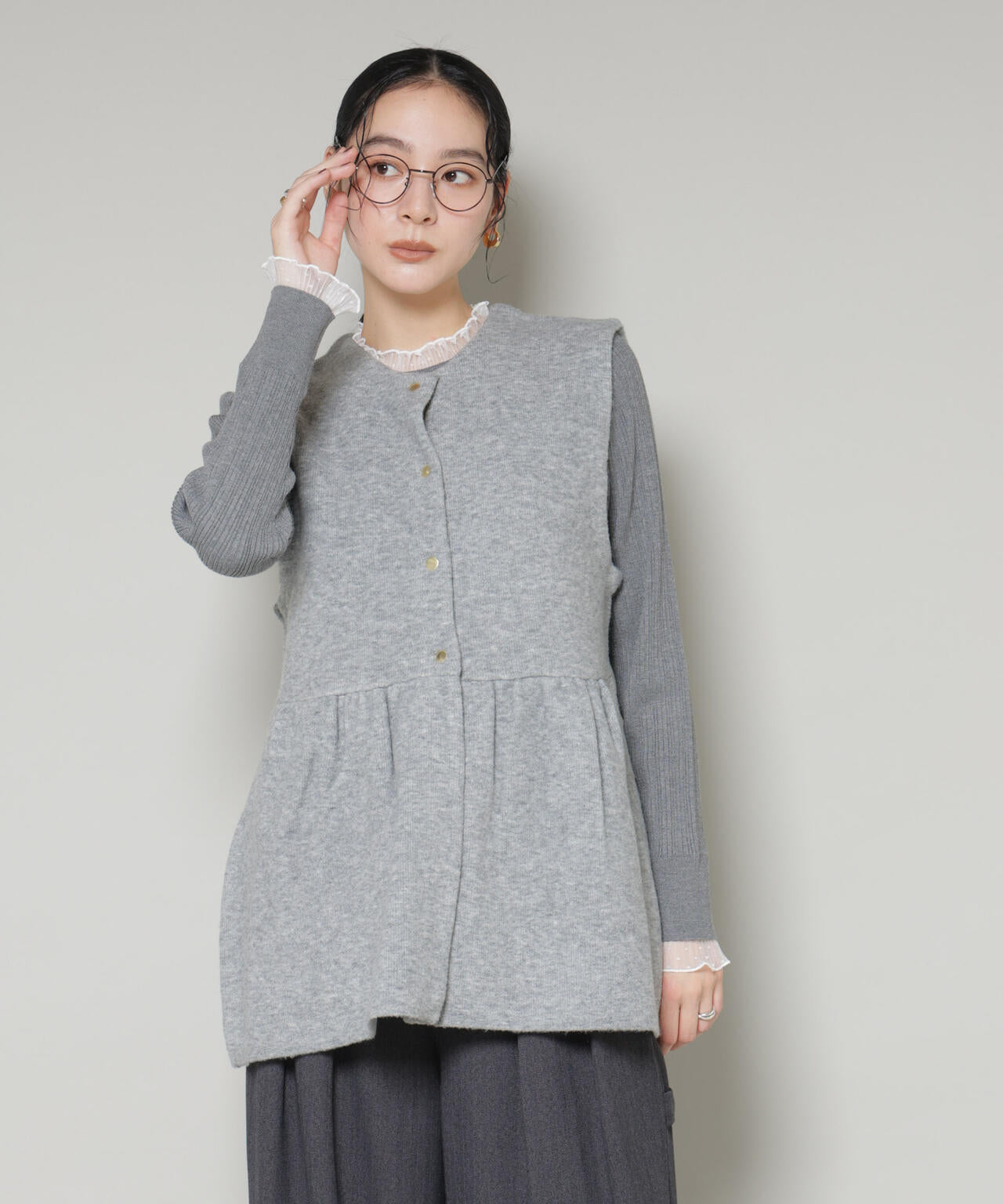 ダブルフェイスペプラムニットベスト 6695222346