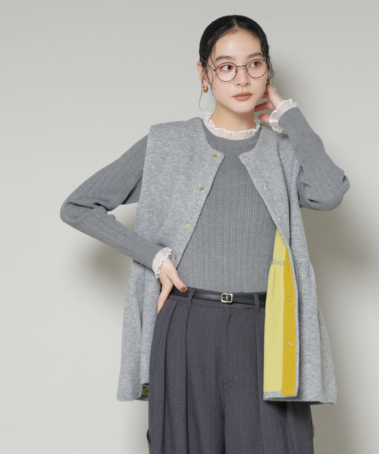 ダブルフェイスペプラムニットベスト 6695222346