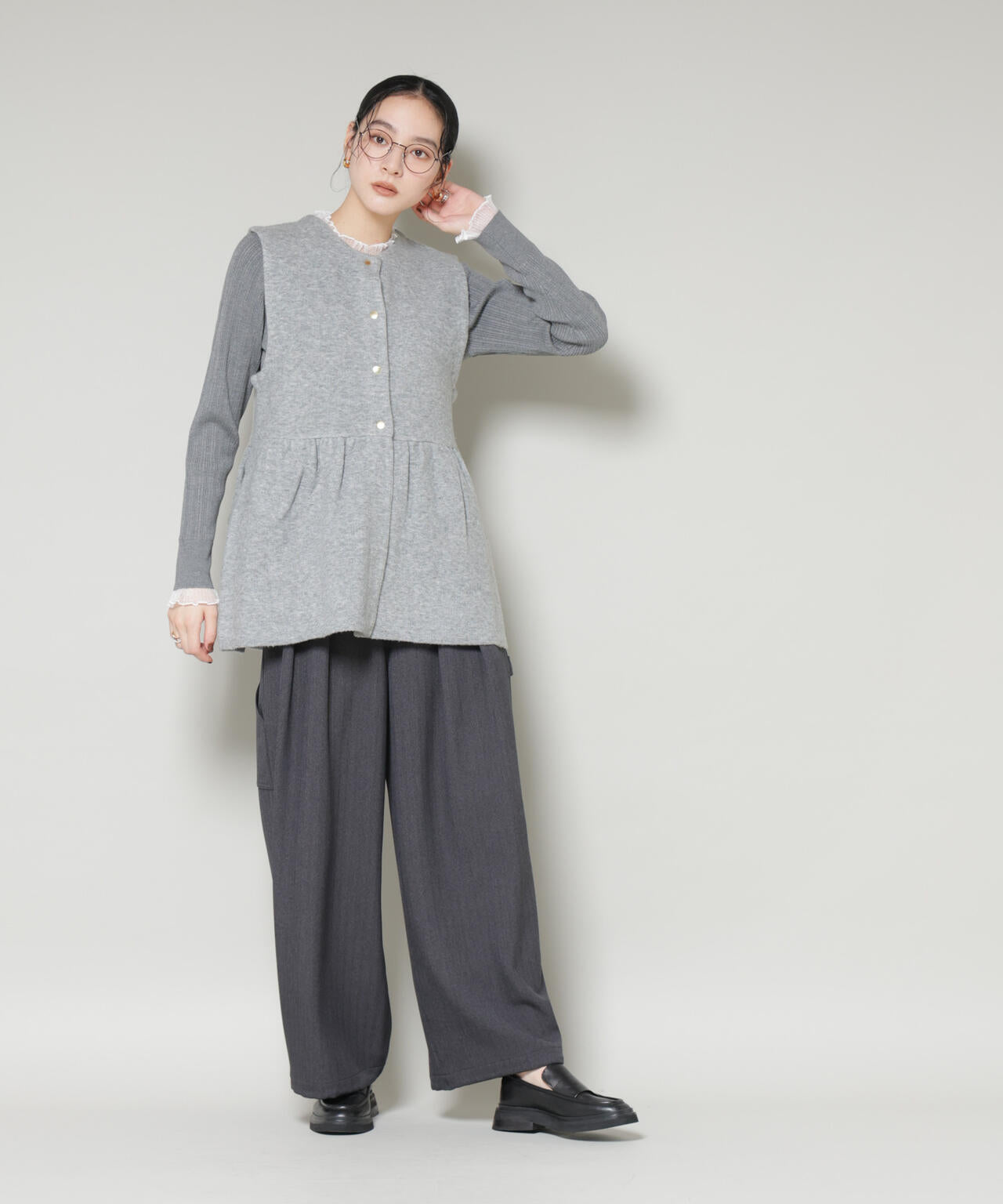 ダブルフェイスペプラムニットベスト 6695222346