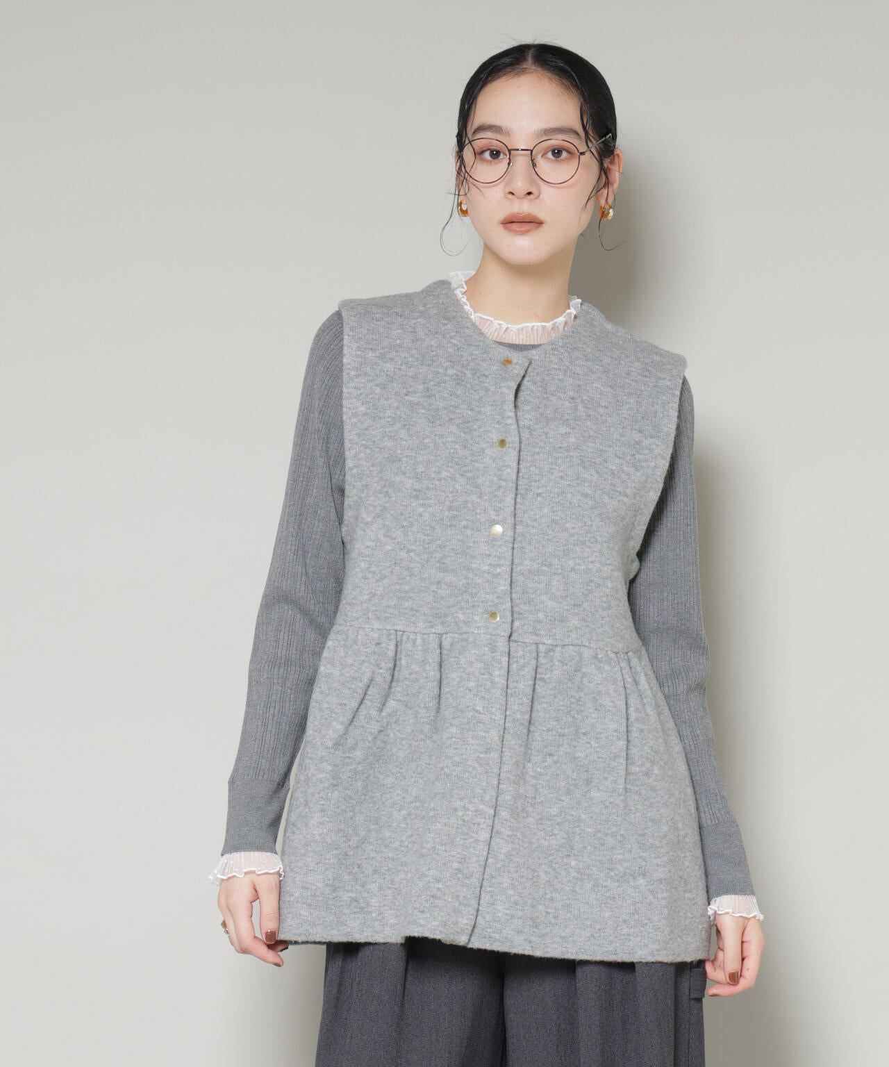 ダブルフェイスペプラムニットベスト 6695222346