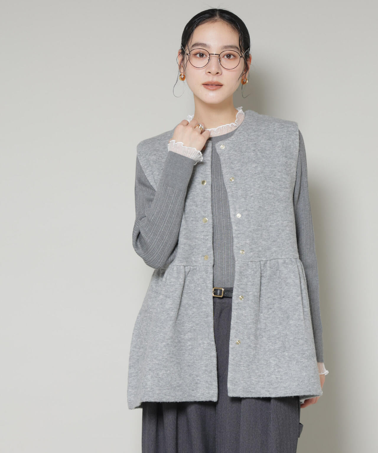 ダブルフェイスペプラムニットベスト 6695222346