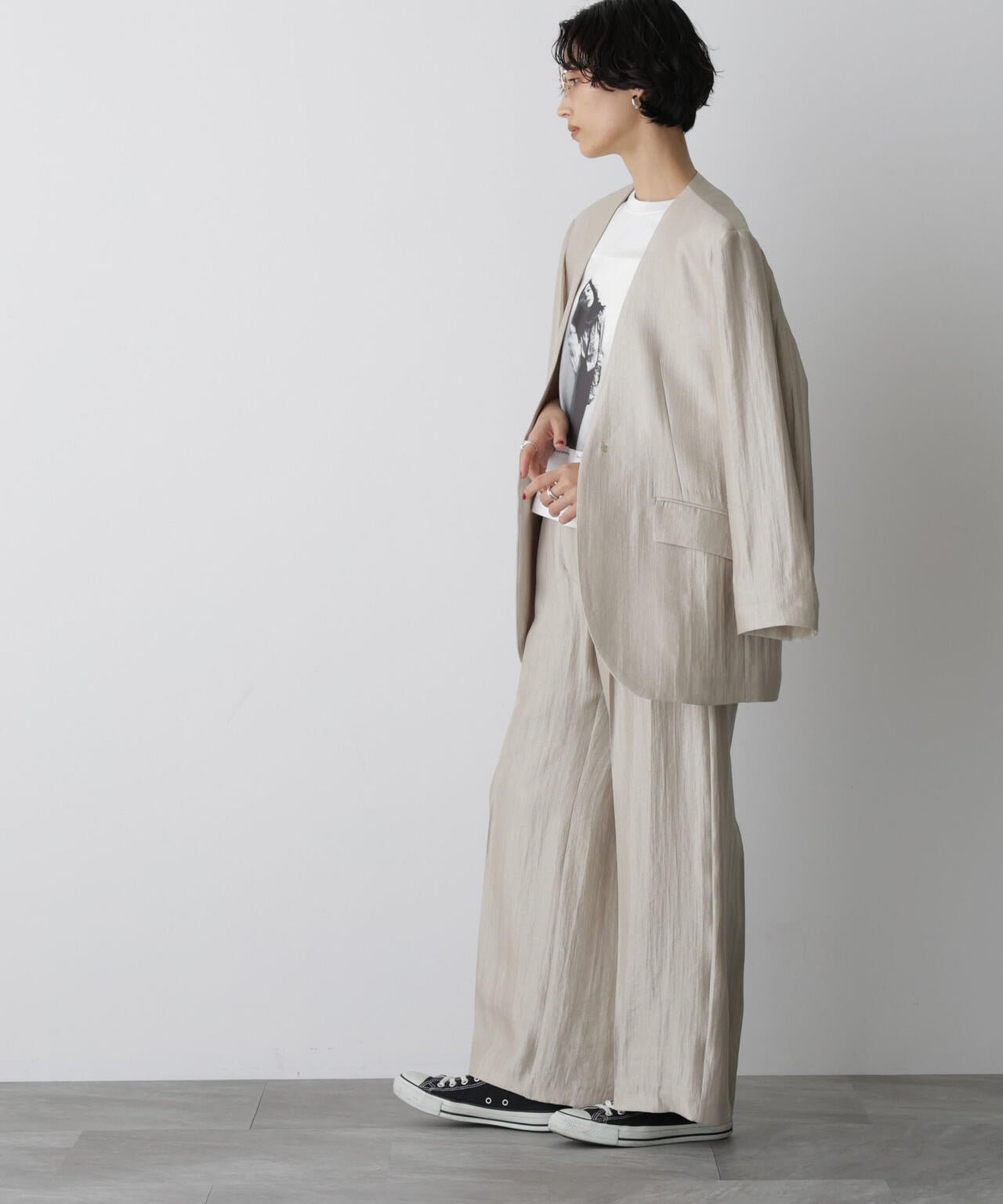 「STEVELOUR」サテンタックワイドパンツ(セットアップ可) 6695227314