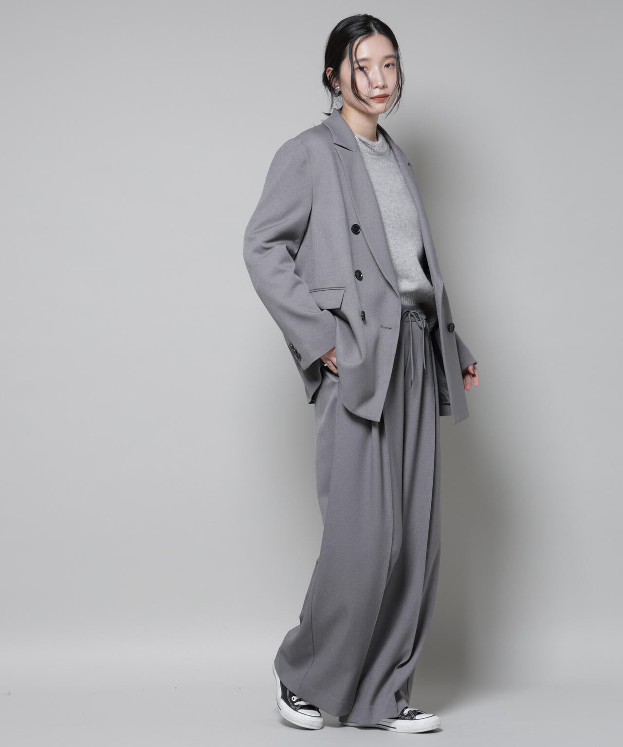 ストレッチサージピンタックイージーワイドパンツ(セットアップ可) 6695227320