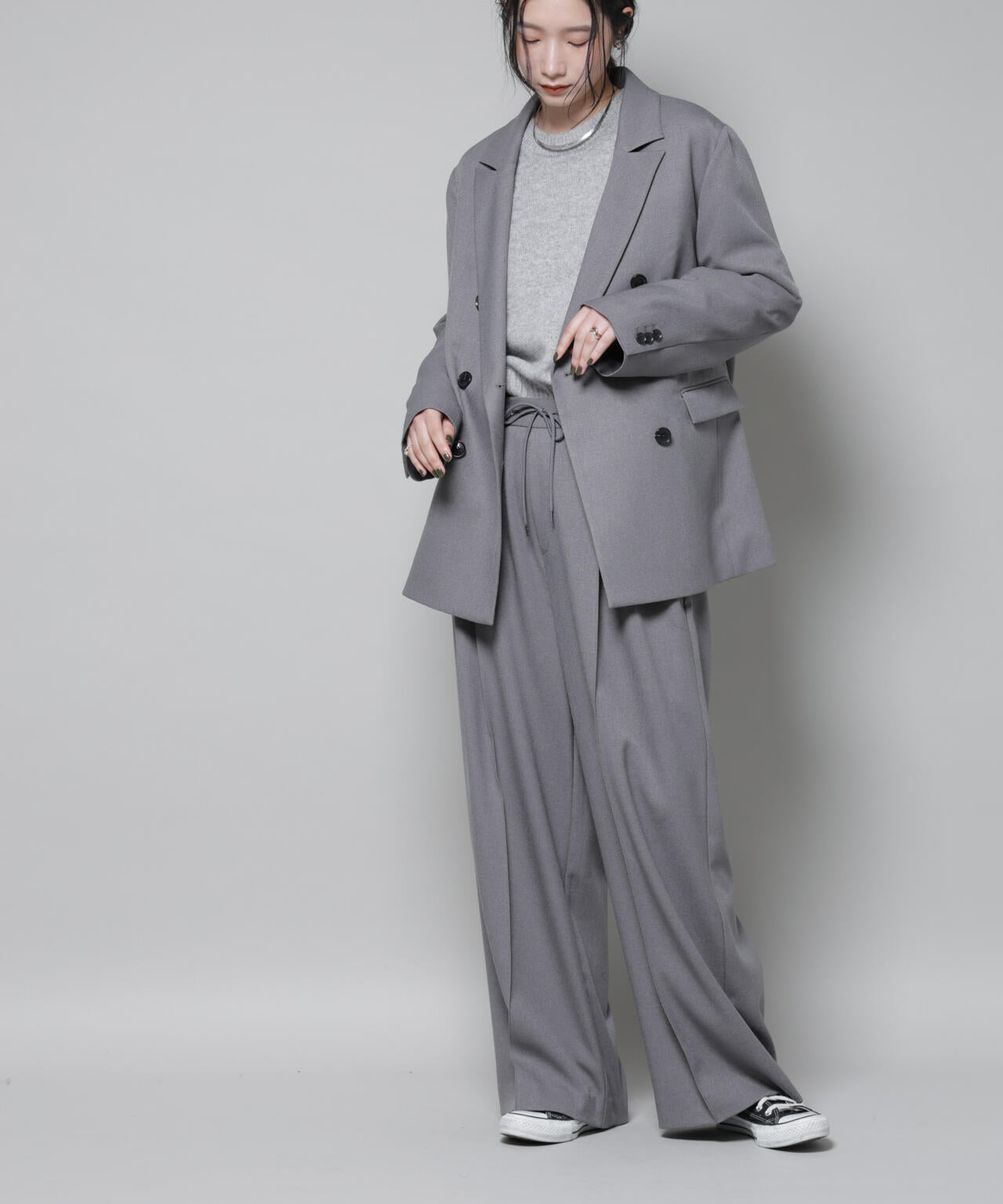 ストレッチサージピンタックイージーワイドパンツ(セットアップ可) 6695227320