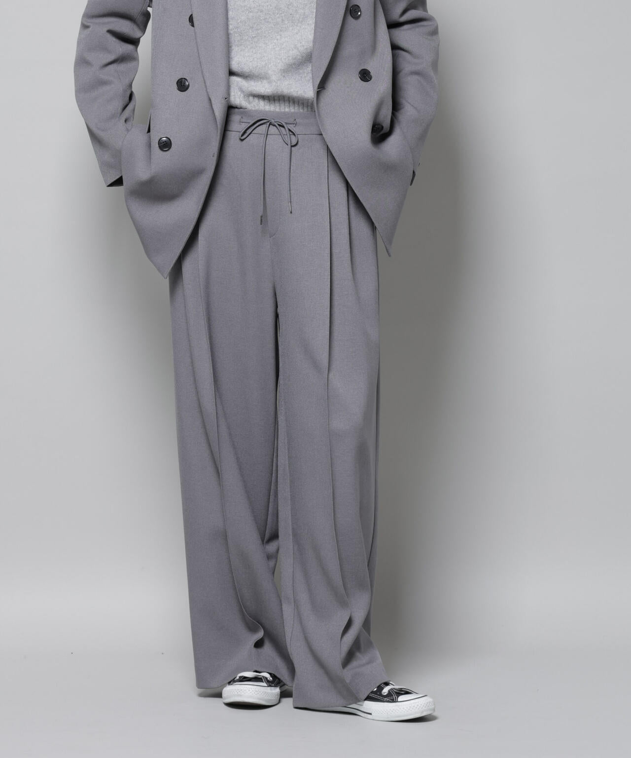 ストレッチサージピンタックイージーワイドパンツ(セットアップ可) 6695227320