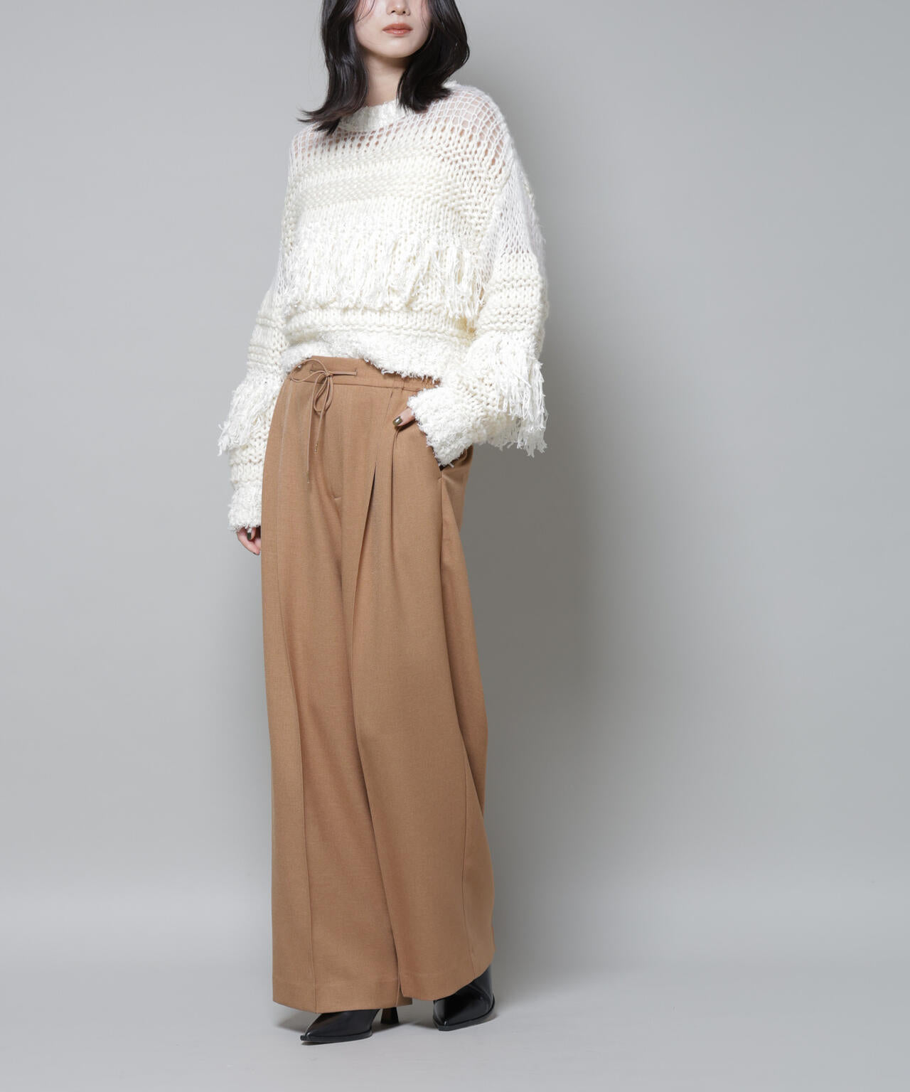 ストレッチサージピンタックイージーワイドパンツ(セットアップ可) 6695227320