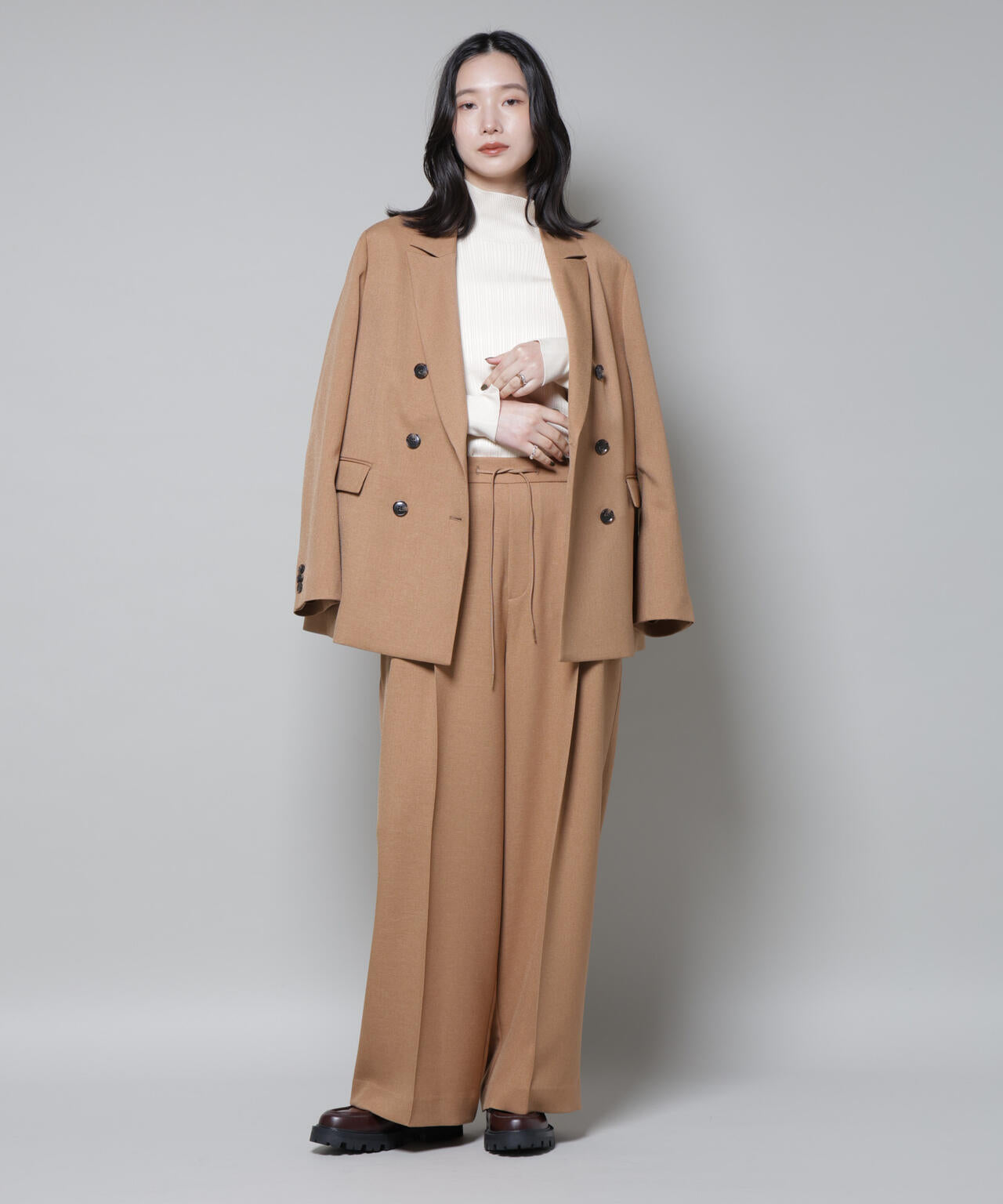 ストレッチサージピンタックイージーワイドパンツ(セットアップ可) 6695227320