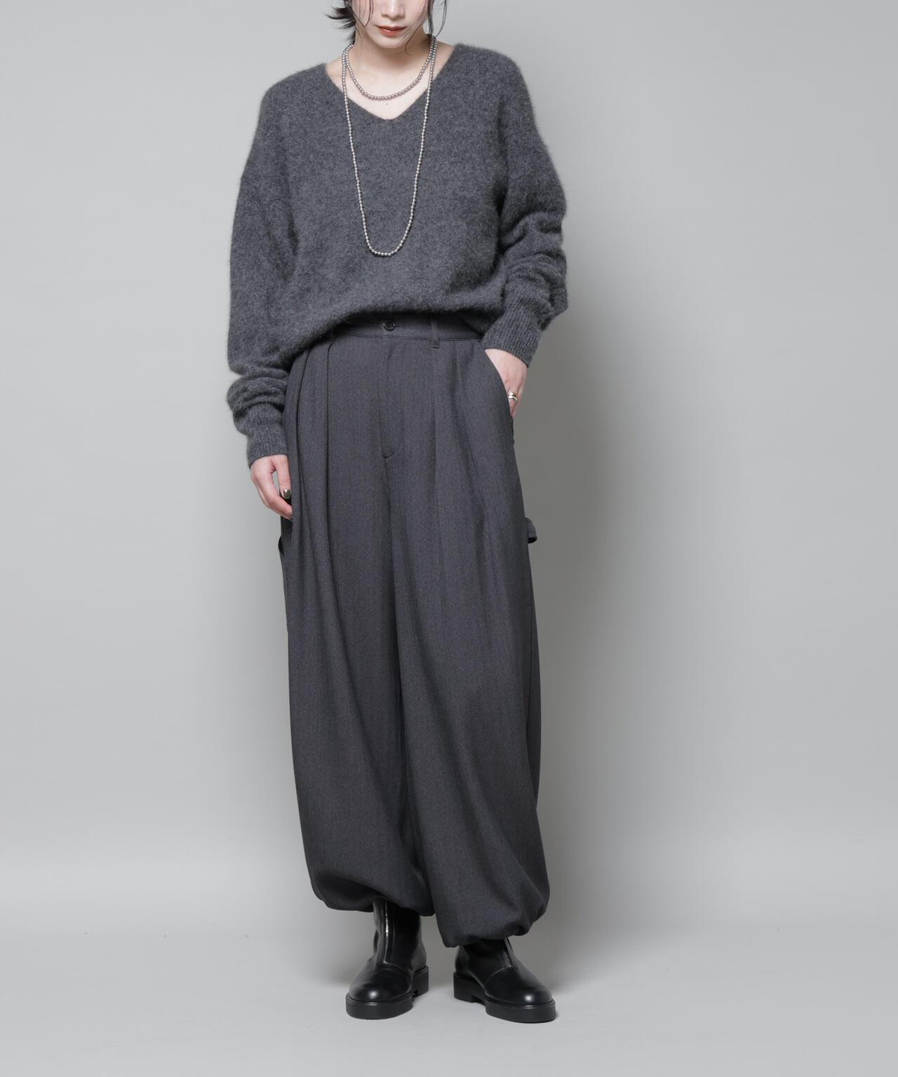 ヘリンボンツイードペインタードロストパンツ