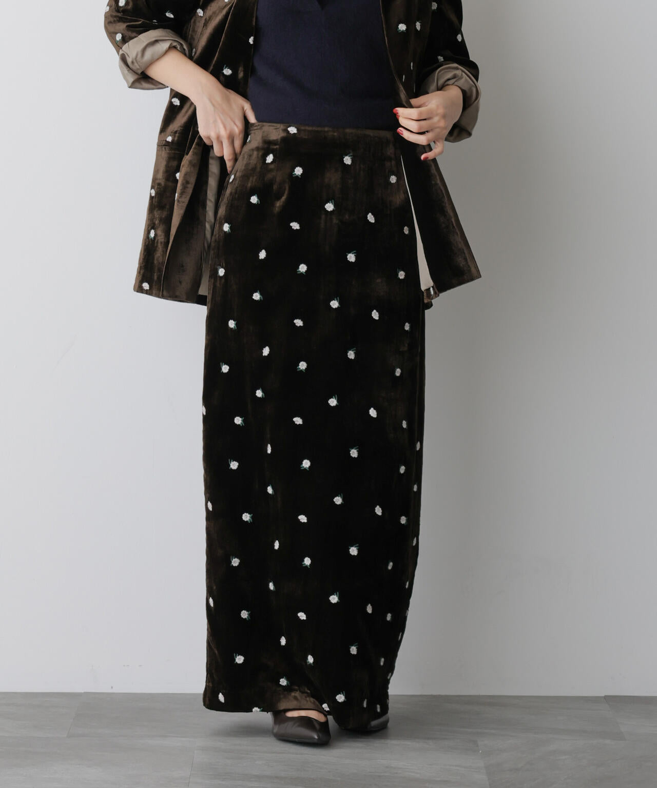 「STEVELOUR」ベロアブルームロングスカート(セットアップ可) 6695230310