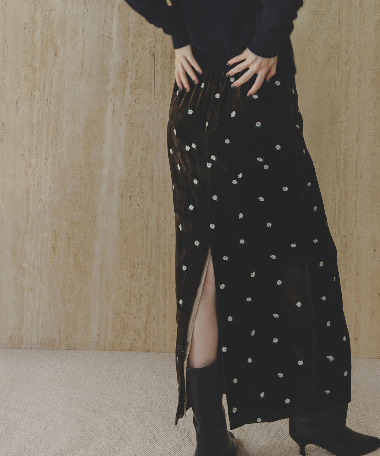 「STEVELOUR」ベロアブルームロングスカート(セットアップ可) 6695230310