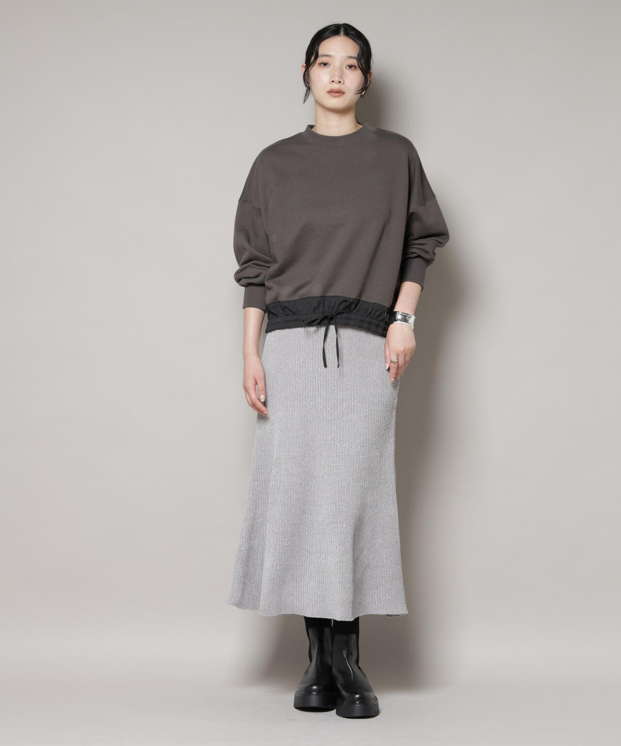 ラメモールワイドリブマーメイドニットスカート(セットアップ可) 6695230315