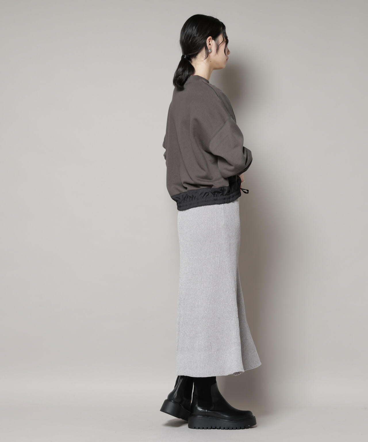 ラメモールワイドリブマーメイドニットスカート(セットアップ可) 6695230315