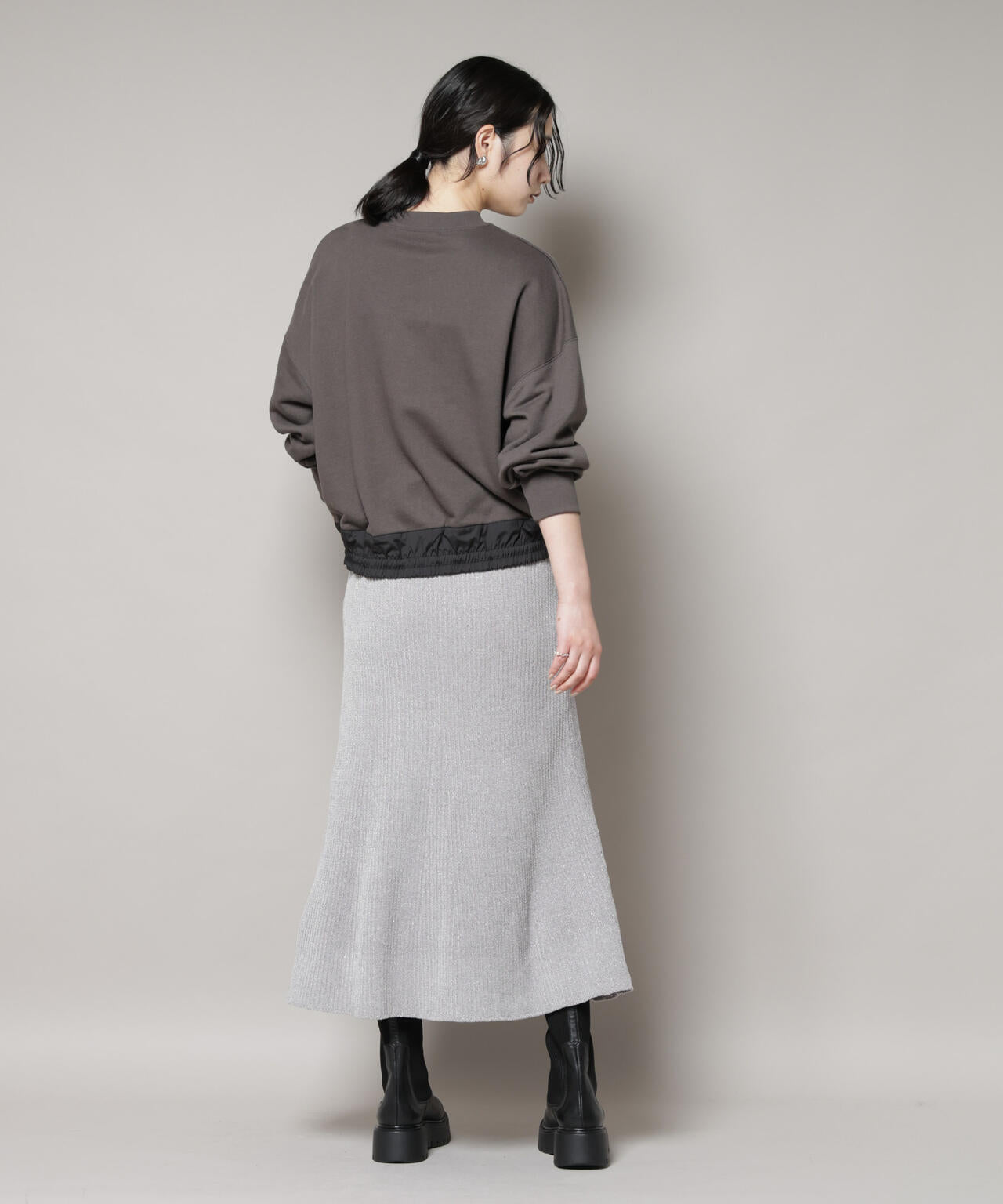 ラメモールワイドリブマーメイドニットスカート(セットアップ可) 6695230315