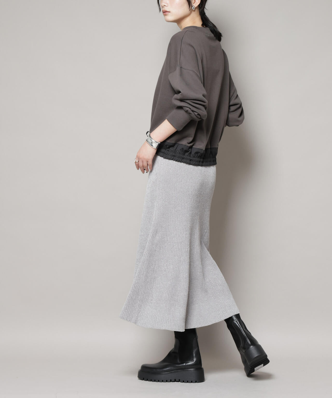 ラメモールワイドリブマーメイドニットスカート(セットアップ可) 6695230315