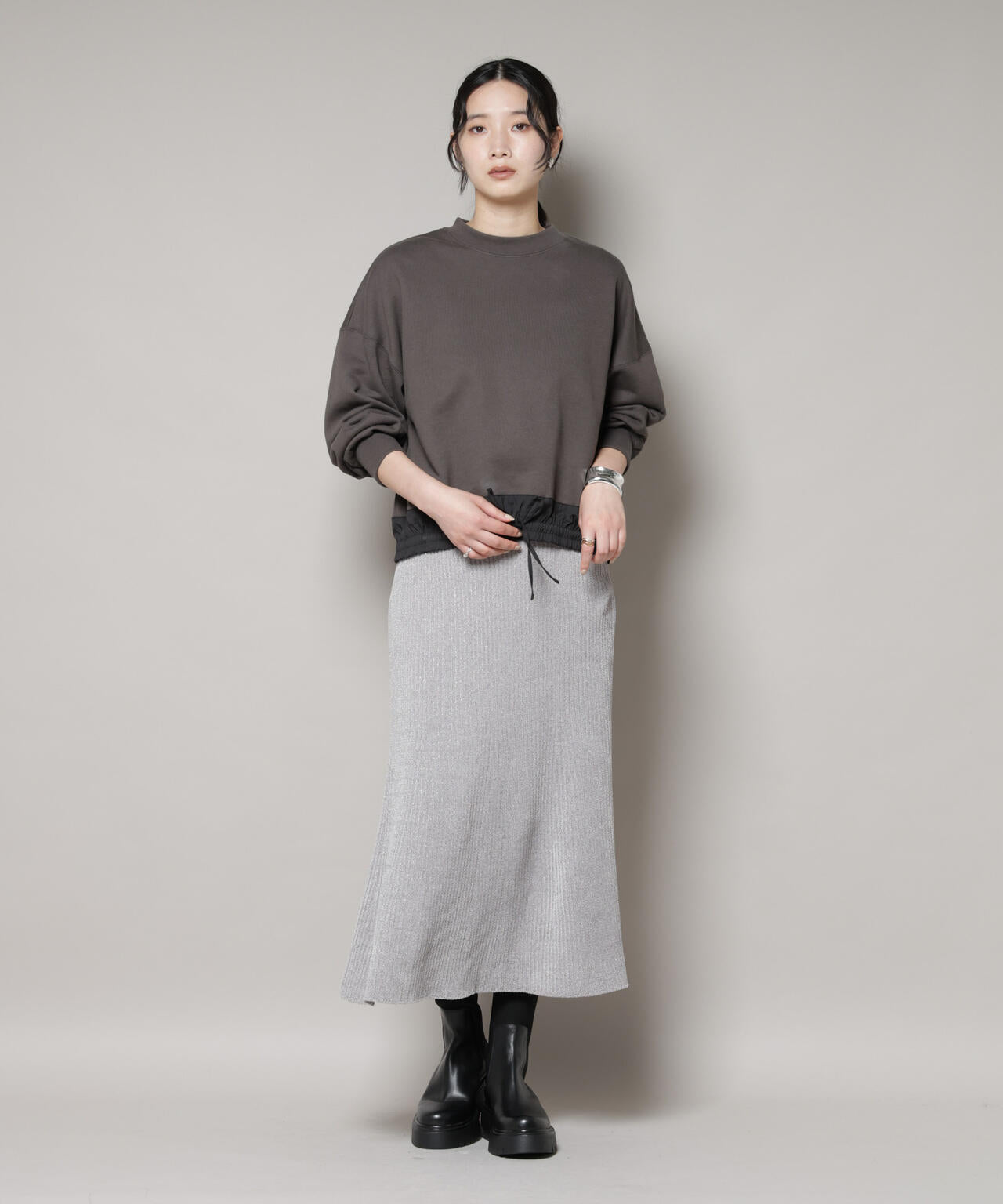 ラメモールワイドリブマーメイドニットスカート(セットアップ可) 6695230315