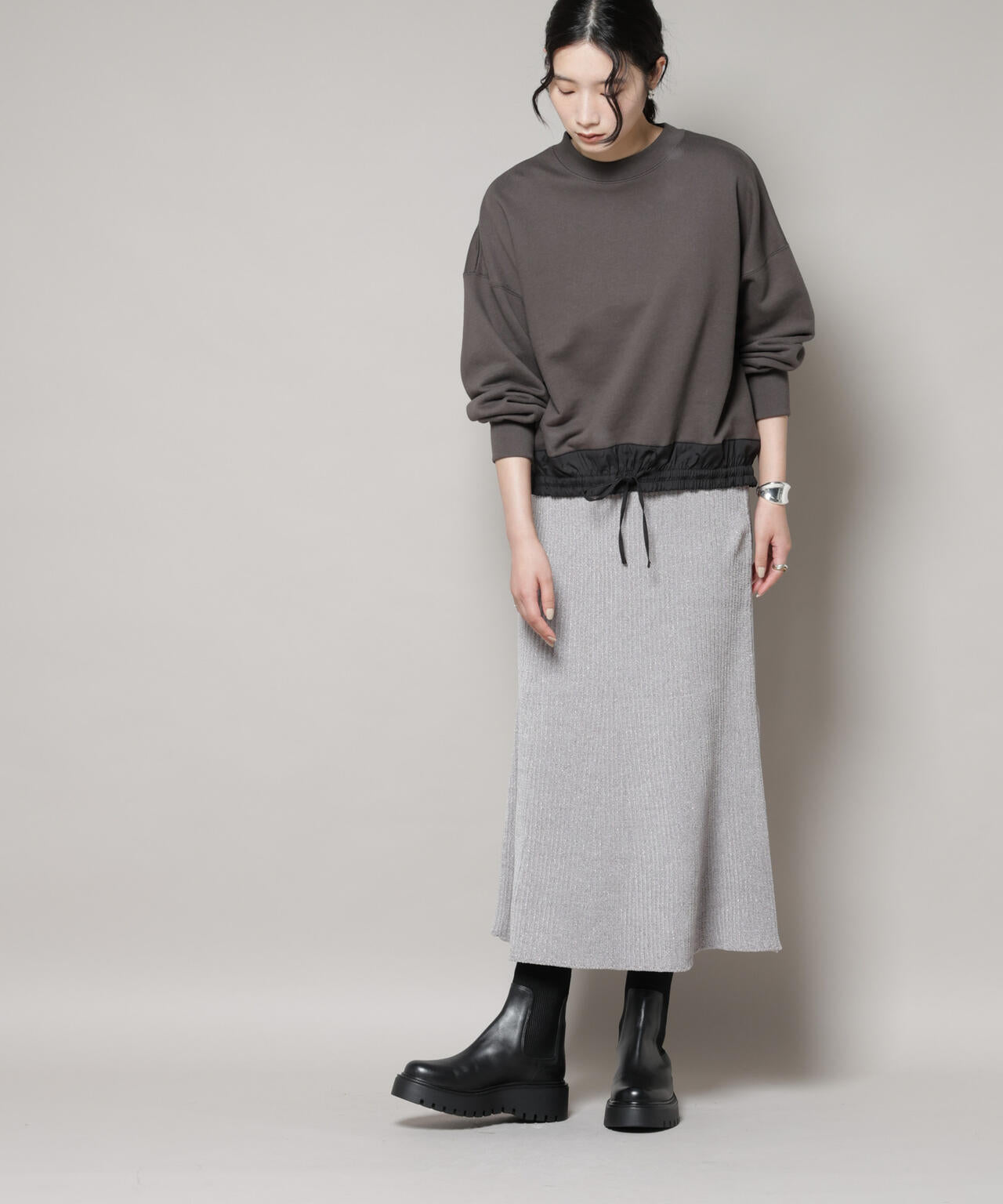 ラメモールワイドリブマーメイドニットスカート(セットアップ可) 6695230315