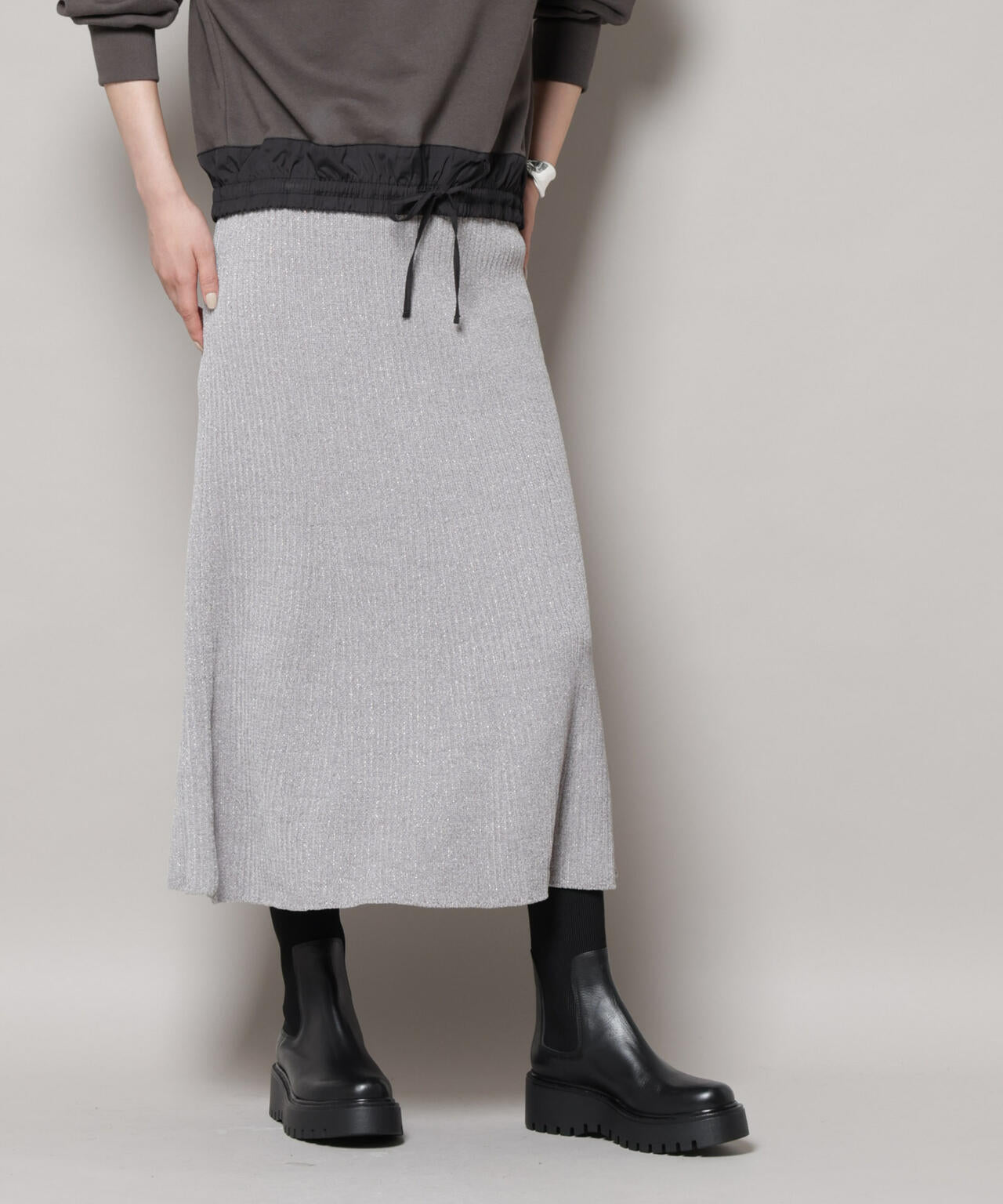 ラメモールワイドリブマーメイドニットスカート(セットアップ可) 6695230315