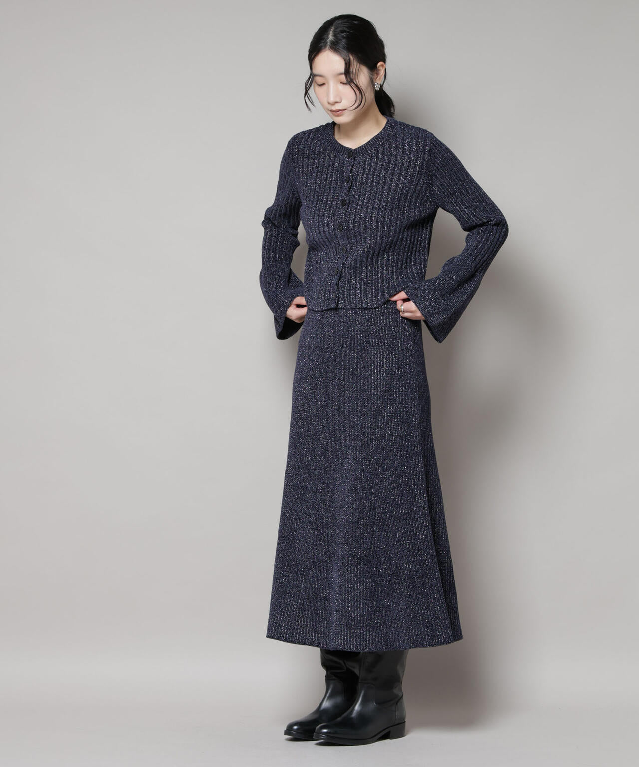 ラメモールワイドリブマーメイドニットスカート(セットアップ可) 6695230315