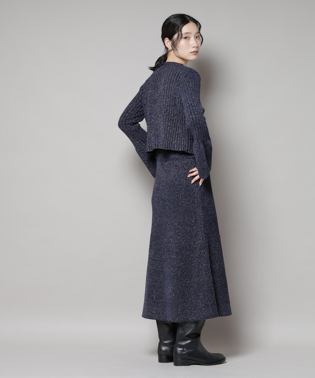 ラメモールワイドリブマーメイドニットスカート(セットアップ可) 6695230315