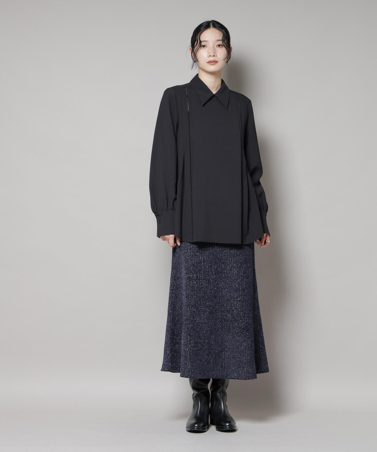 ラメモールワイドリブマーメイドニットスカート(セットアップ可) 6695230315