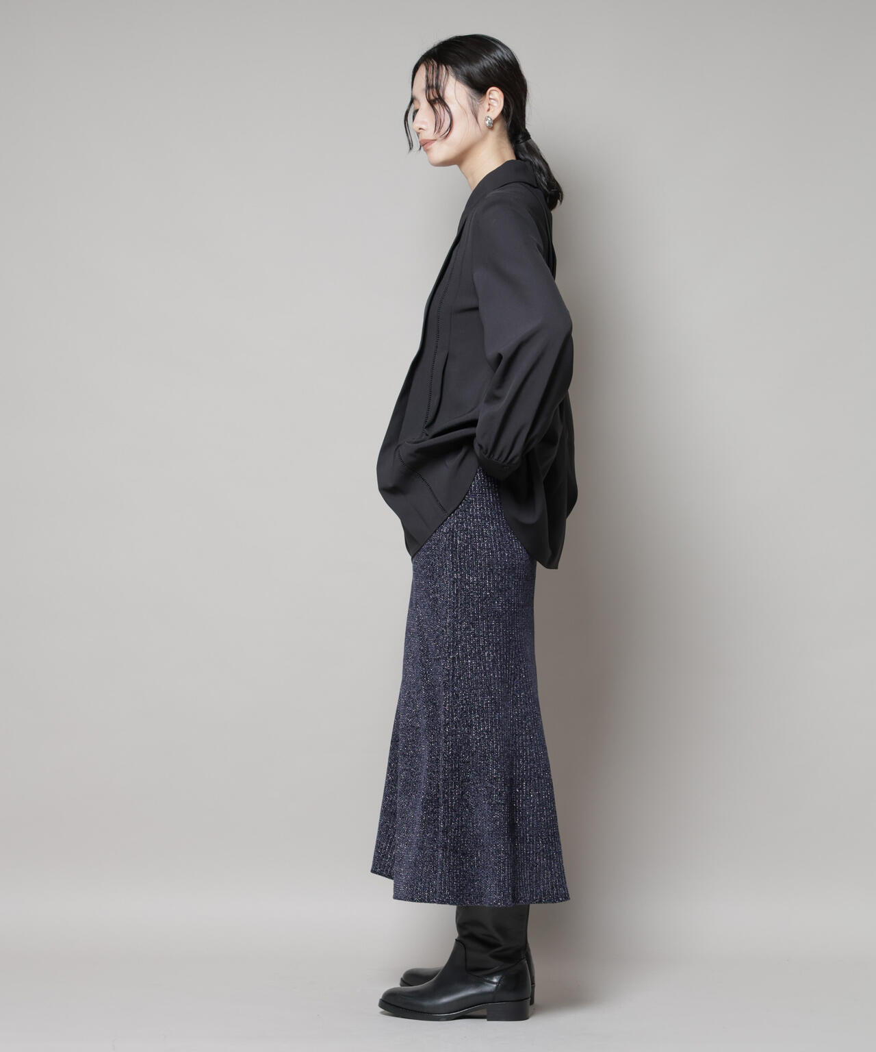 ラメモールワイドリブマーメイドニットスカート(セットアップ可) 6695230315