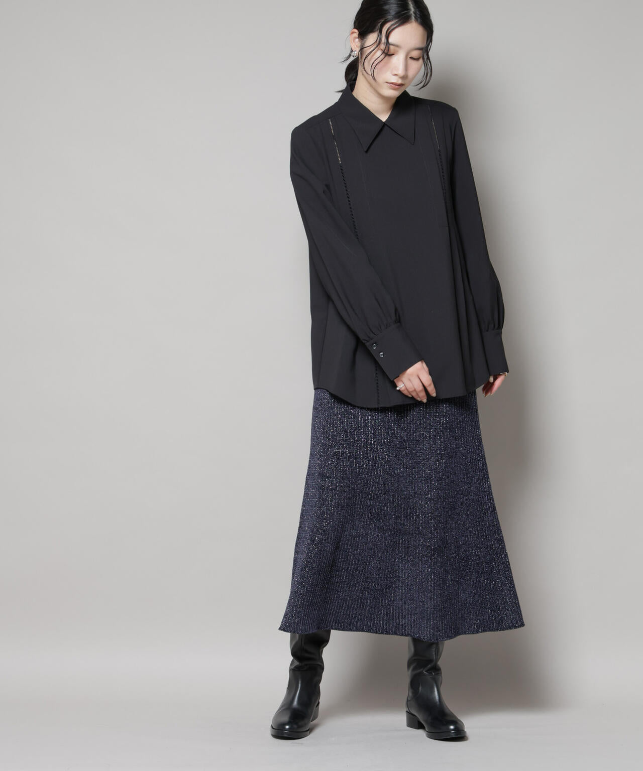 ラメモールワイドリブマーメイドニットスカート(セットアップ可) 6695230315