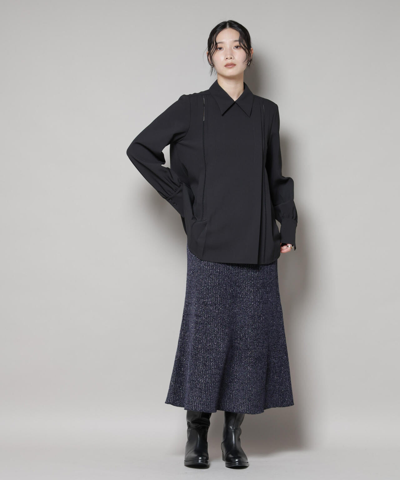 ラメモールワイドリブマーメイドニットスカート(セットアップ可) 6695230315