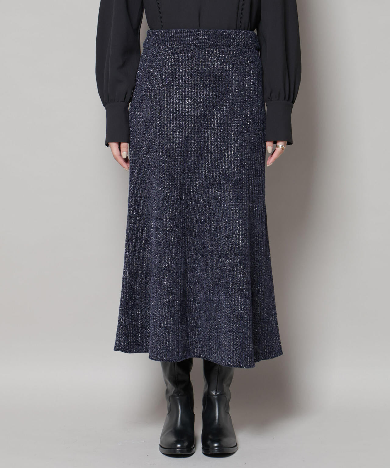 ラメモールワイドリブマーメイドニットスカート(セットアップ可) 6695230315