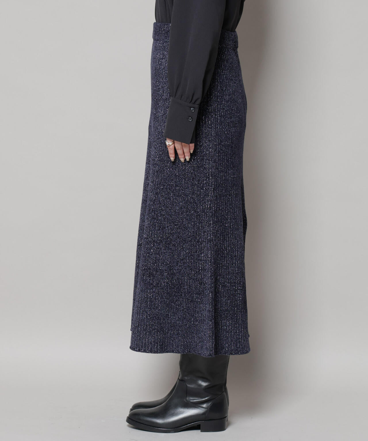 ラメモールワイドリブマーメイドニットスカート(セットアップ可) 6695230315