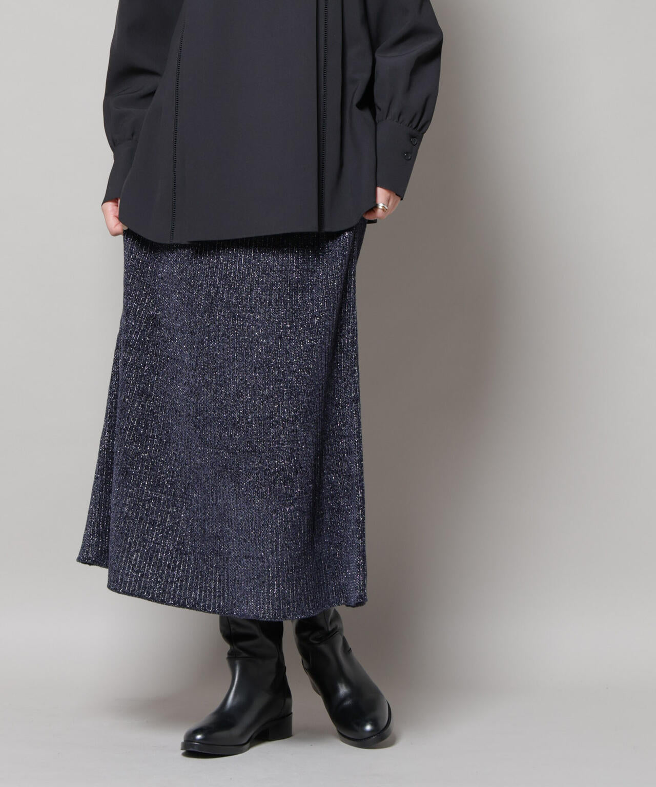 ラメモールワイドリブマーメイドニットスカート(セットアップ可) 6695230315