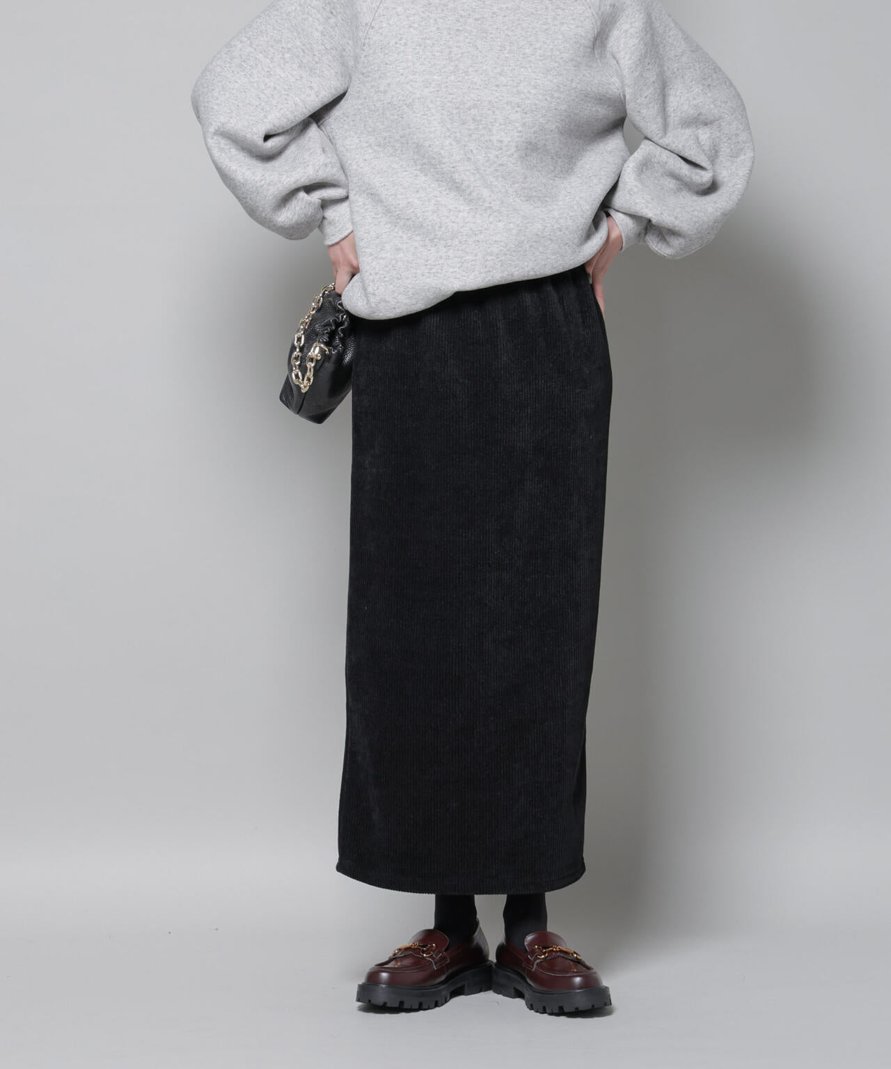 起毛リブカットタイトロングスカート 6695230316