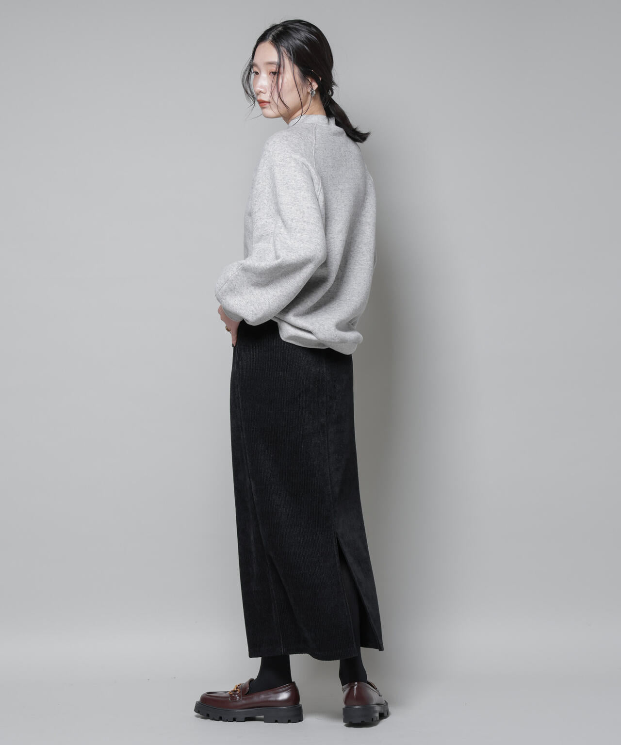 起毛リブカットタイトロングスカート 6695230316