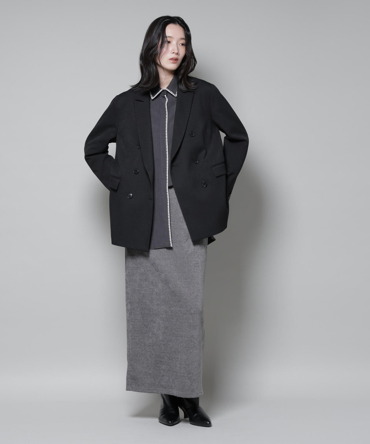 起毛リブカットタイトロングスカート 6695230316