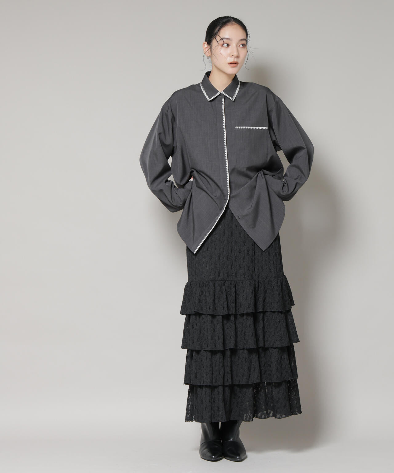 ティアードフリルレーススカート 6695230318