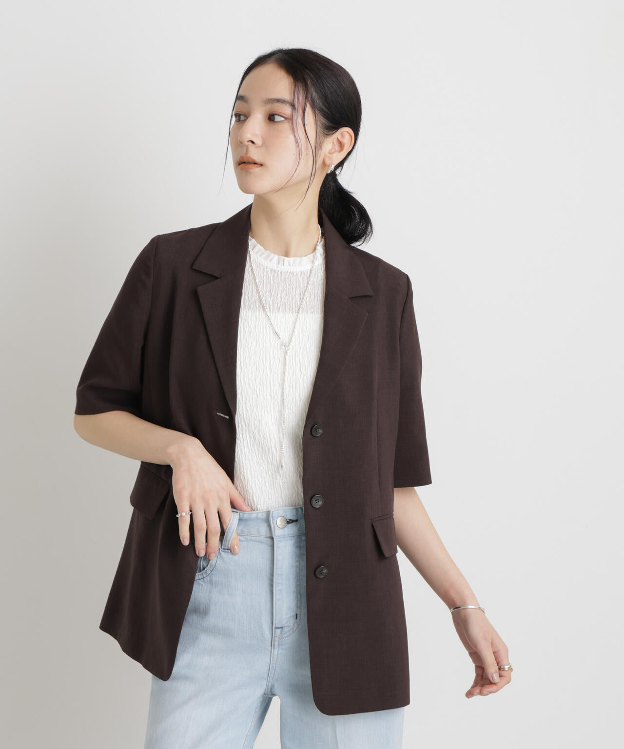 メランジドライ ハーフスリーブシングルジャケット(セットアップ可)