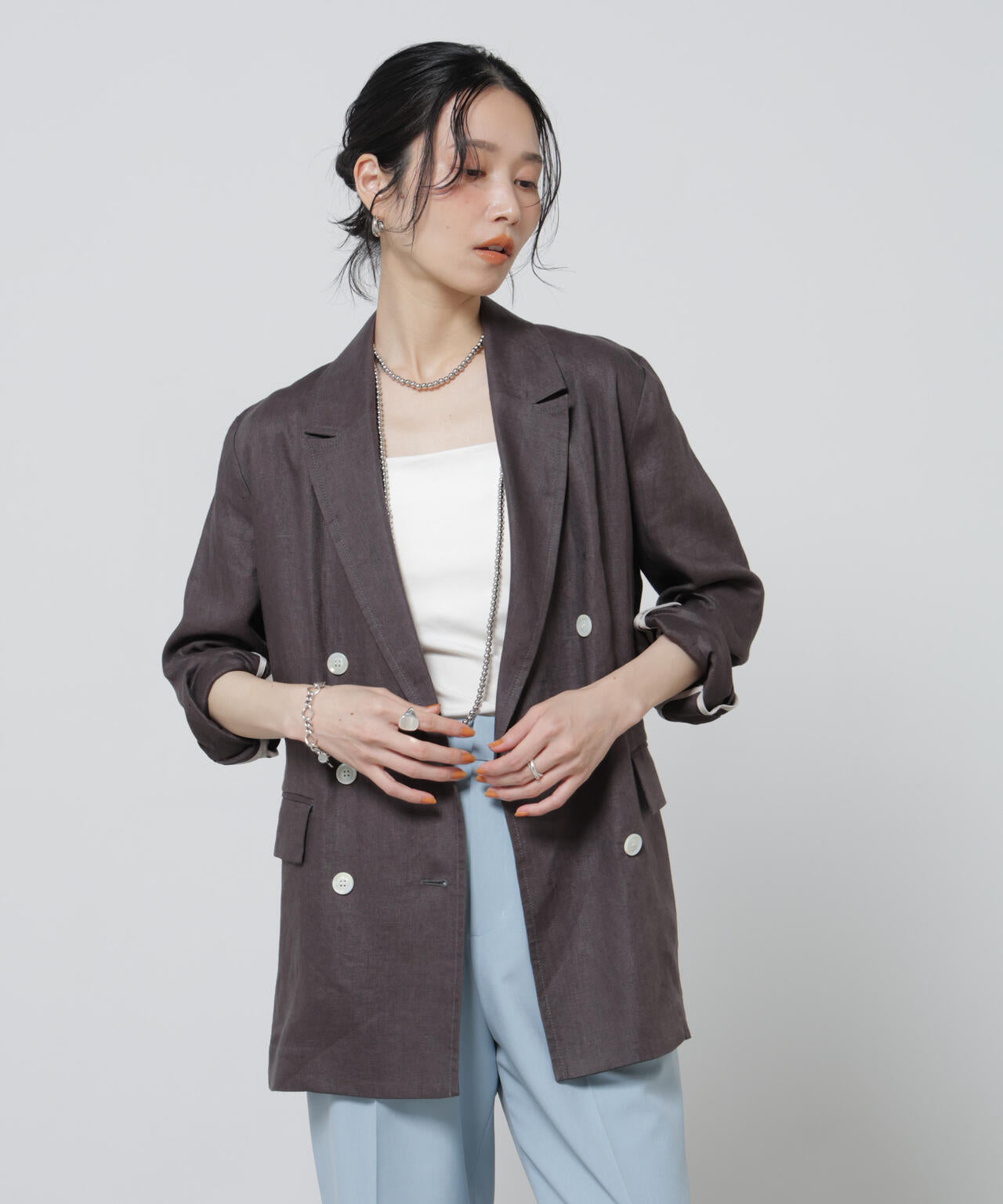 European Flax ダブル6Bジャケット(セットアップ可)