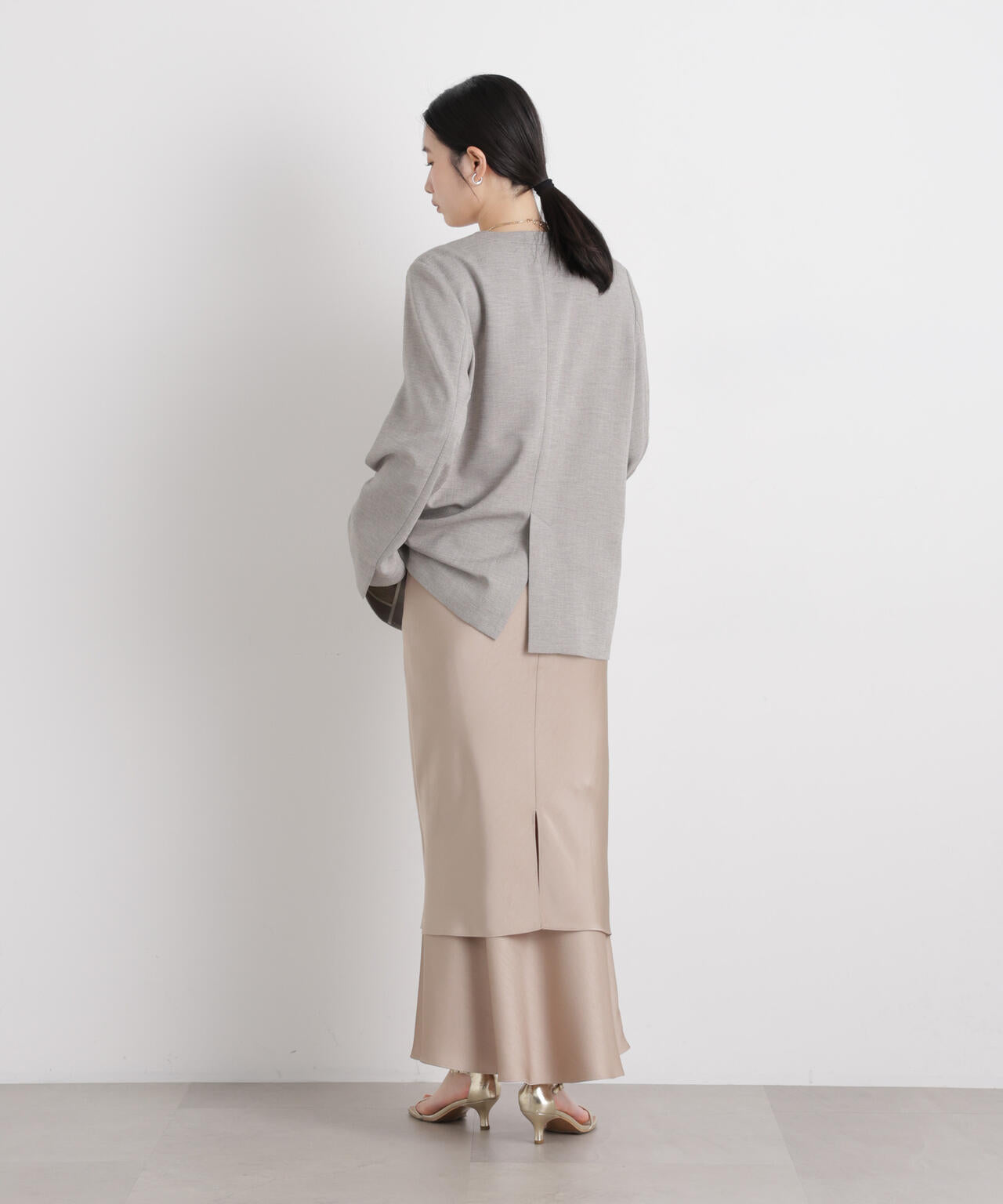 リネンライクツイルラペルレスジャケット 6696116309