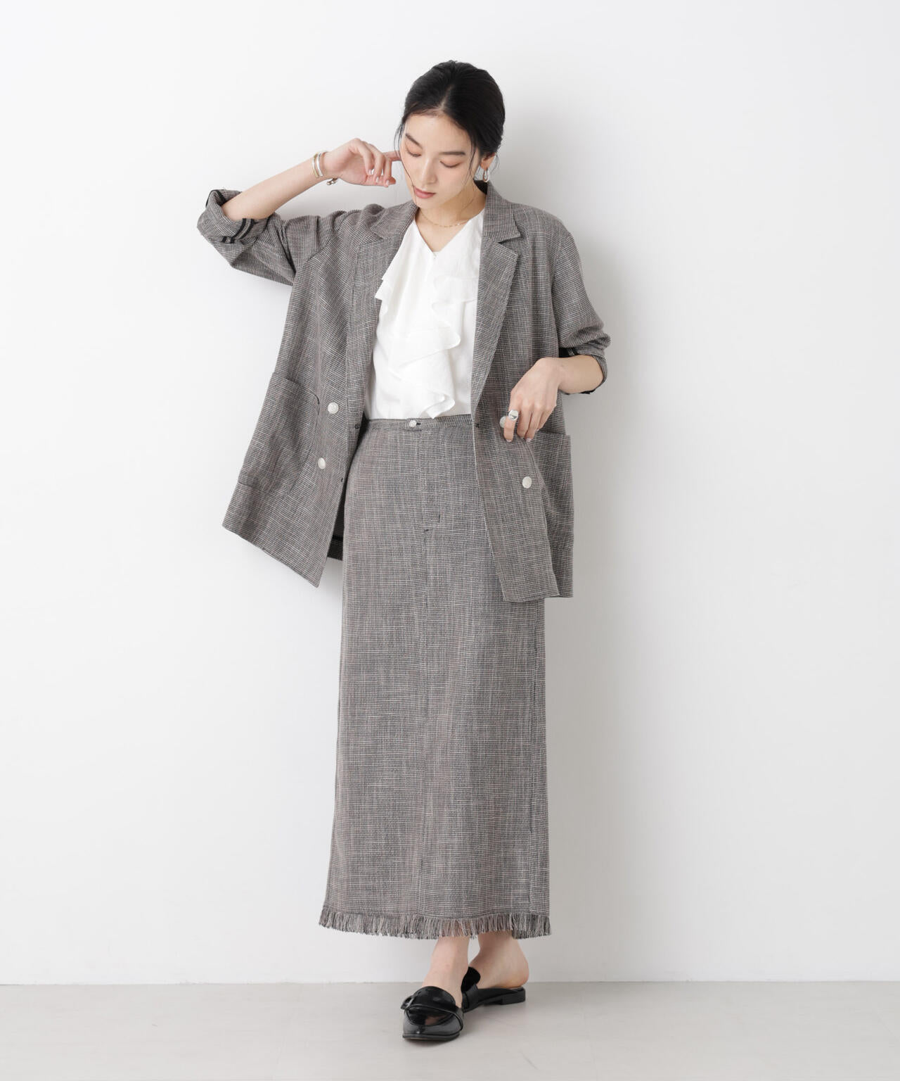 カラミ織りダブルジャケット(セットアップ可) 6696116313