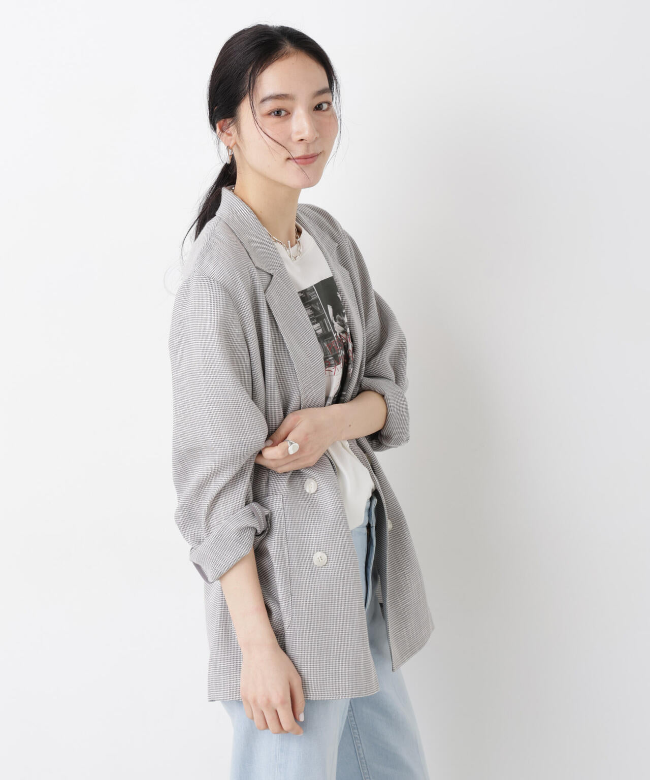 カラミ織りダブルジャケット(セットアップ可) 6696116313