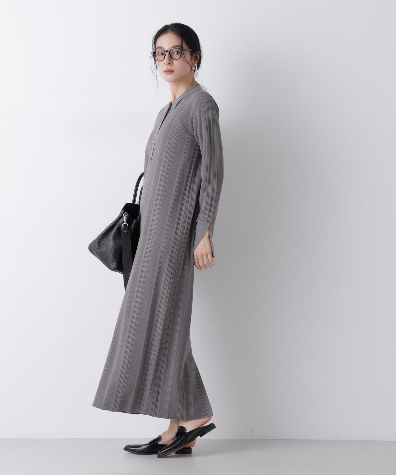 衿付きランダムリブニットワンピース 6696119304