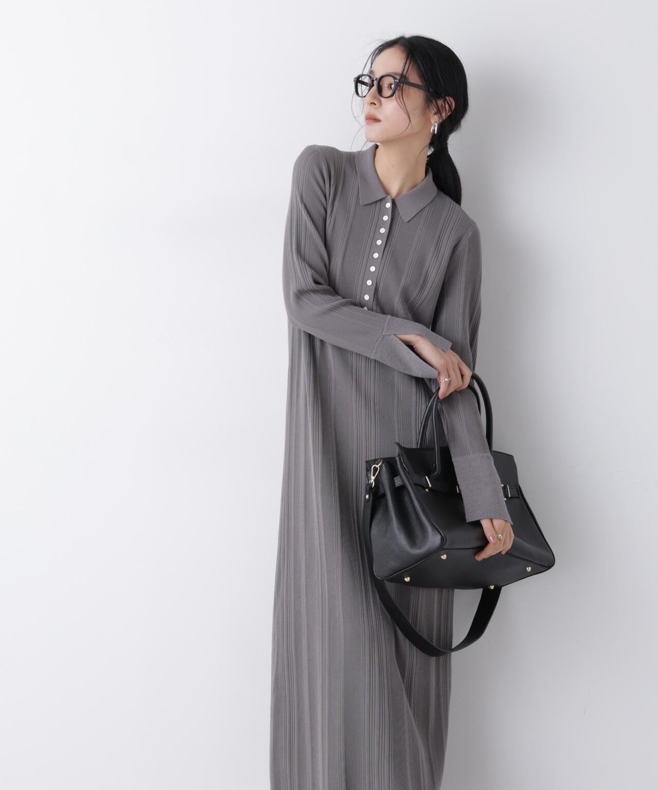 衿付きランダムリブニットワンピース 6696119304