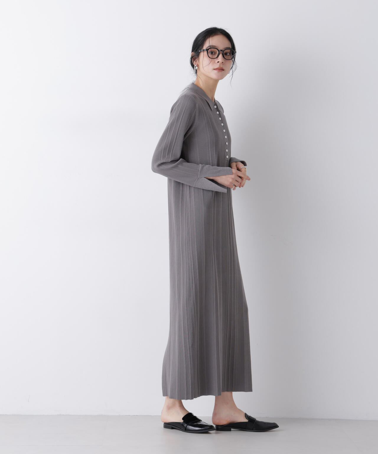 衿付きランダムリブニットワンピース 6696119304