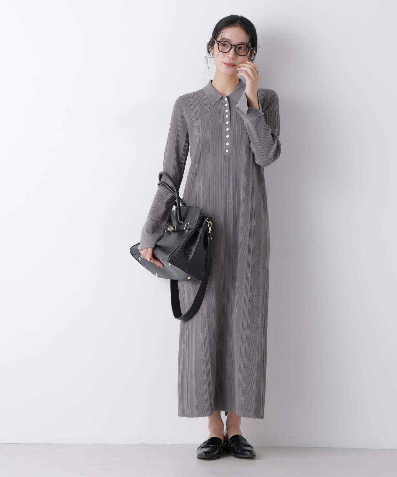 衿付きランダムリブニットワンピース 6696119304