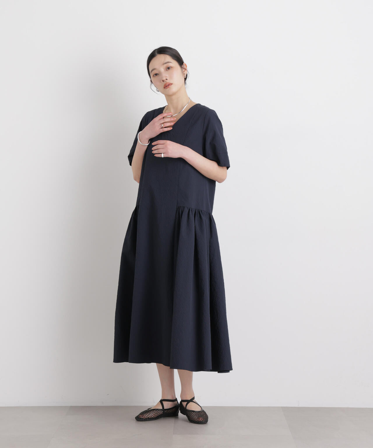 ギャザーティアードサッカーワンピース 6696119308