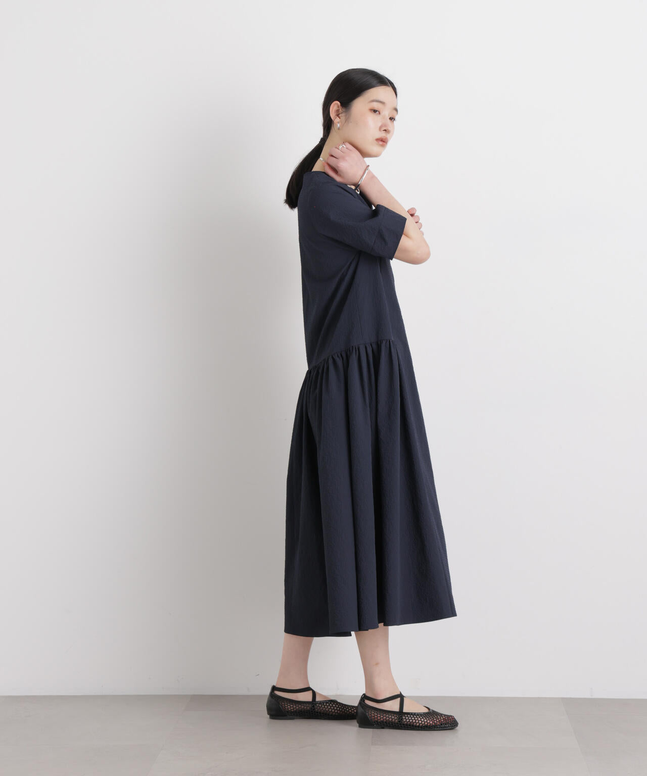 ギャザーティアードサッカーワンピース 6696119308