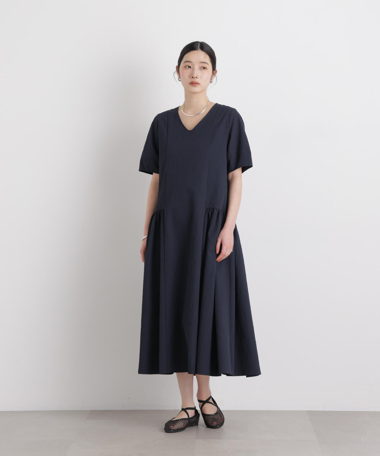 ギャザーティアードサッカーワンピース 6696119308