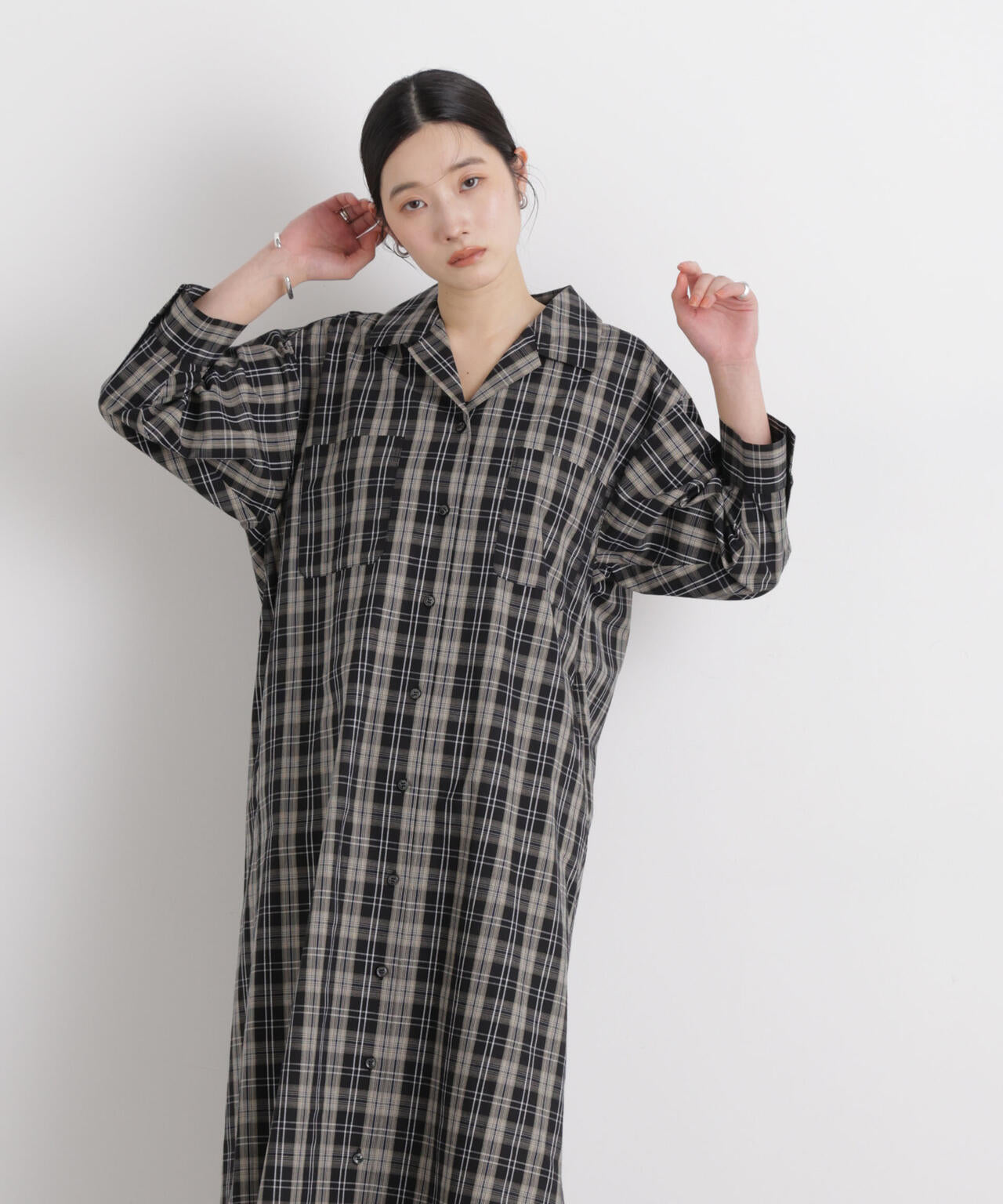 チェックポケットワイドシャツワンピース 6696119310