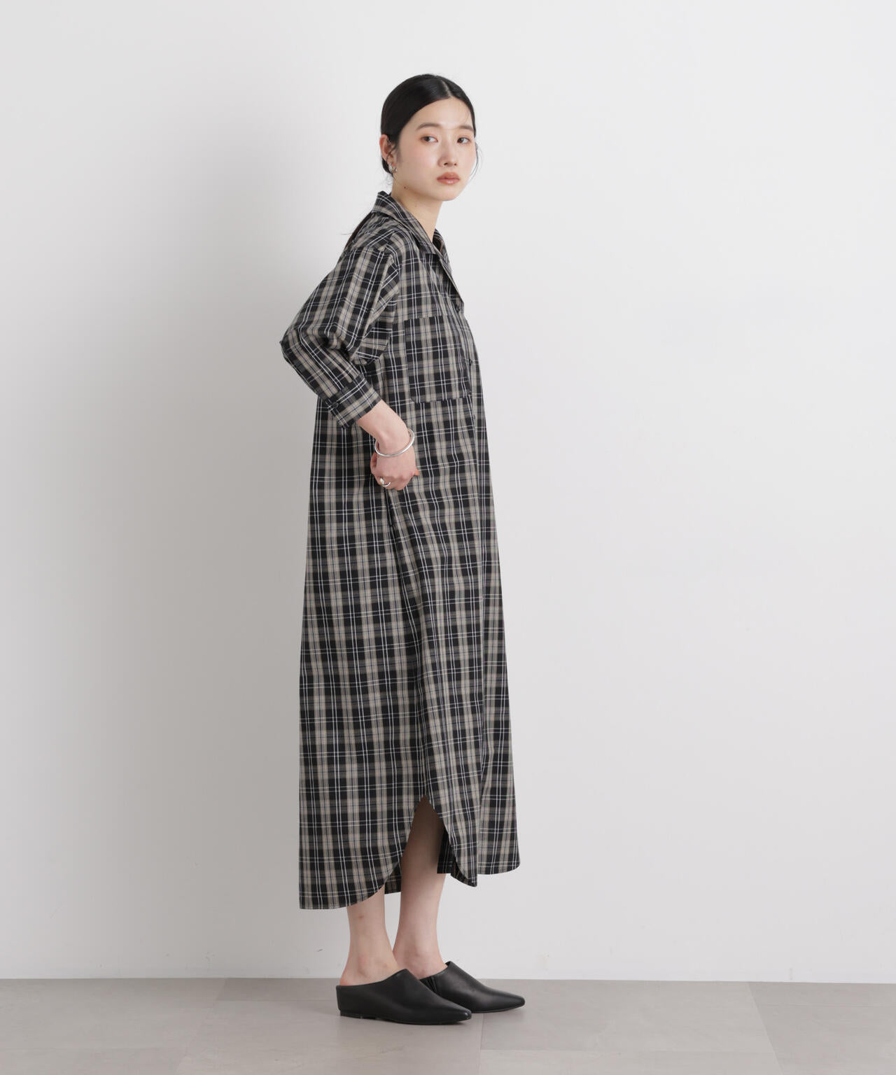 チェックポケットワイドシャツワンピース 6696119310